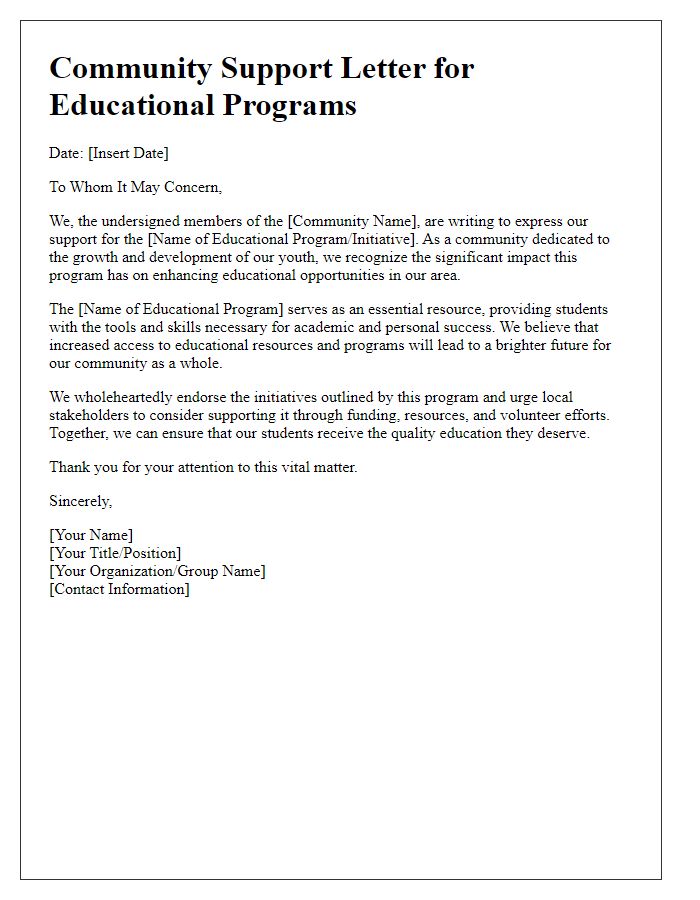 Letter template of community support for educational programs