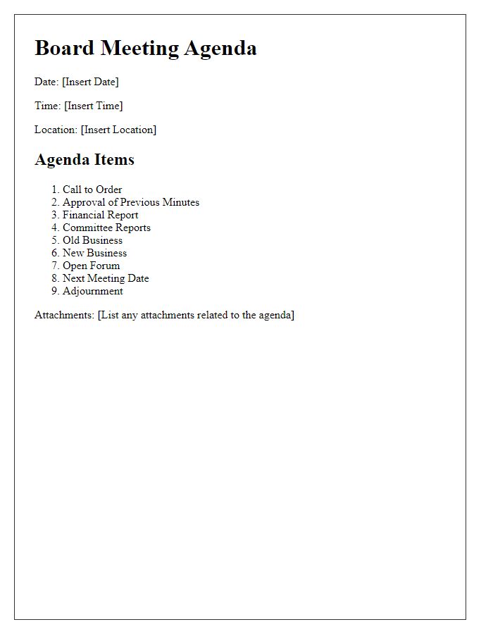 Letter template of board meeting agenda attachment