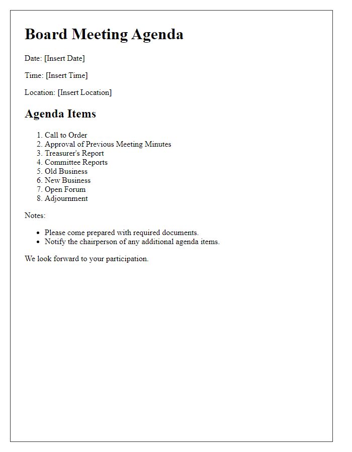 Letter template of board meeting agenda inclusion