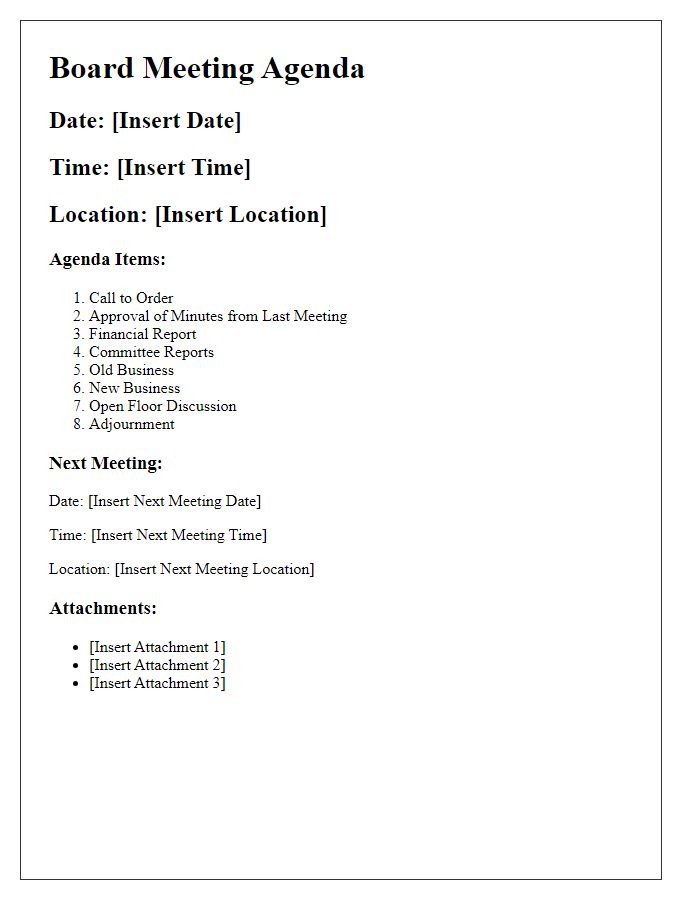 Letter template of board meeting agenda outline