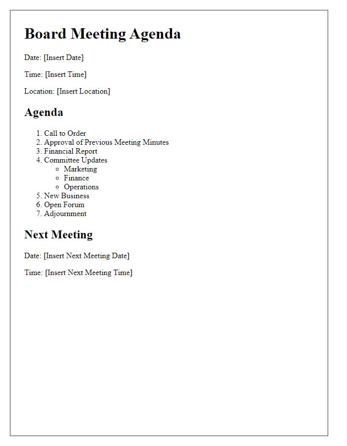 Letter template of board meeting agenda for review