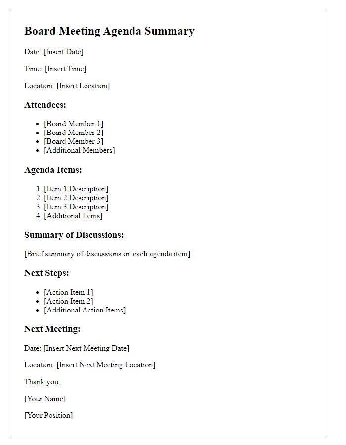 Letter template of board meeting agenda summary