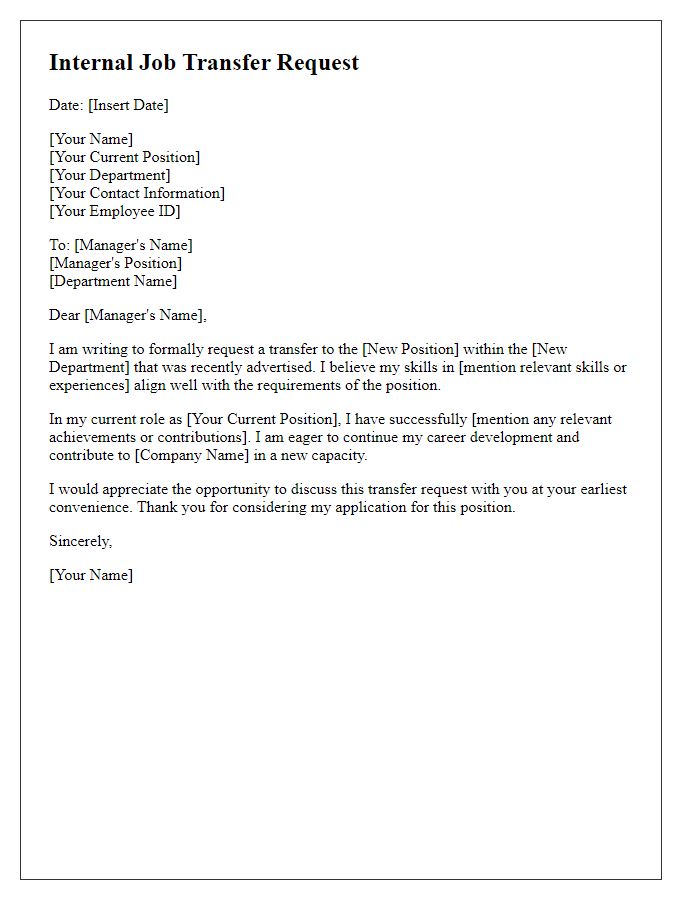 Letter template of internal job transfer request