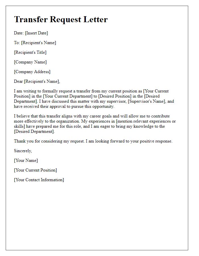 Letter template of supervisor-approved transfer request