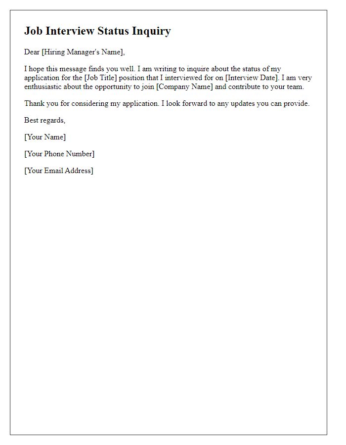 Letter template of job interview status inquiry