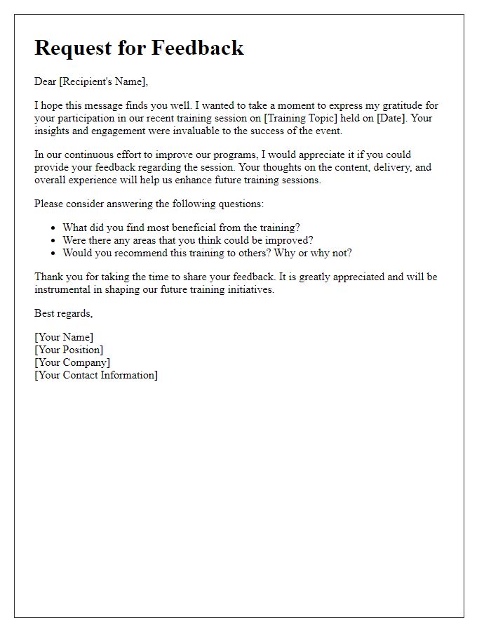 Letter template of request for feedback after training session.