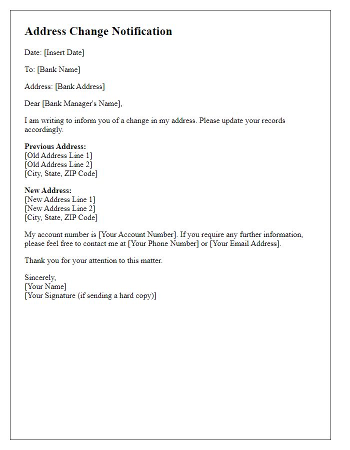 Letter template of address change notification for banking institutions