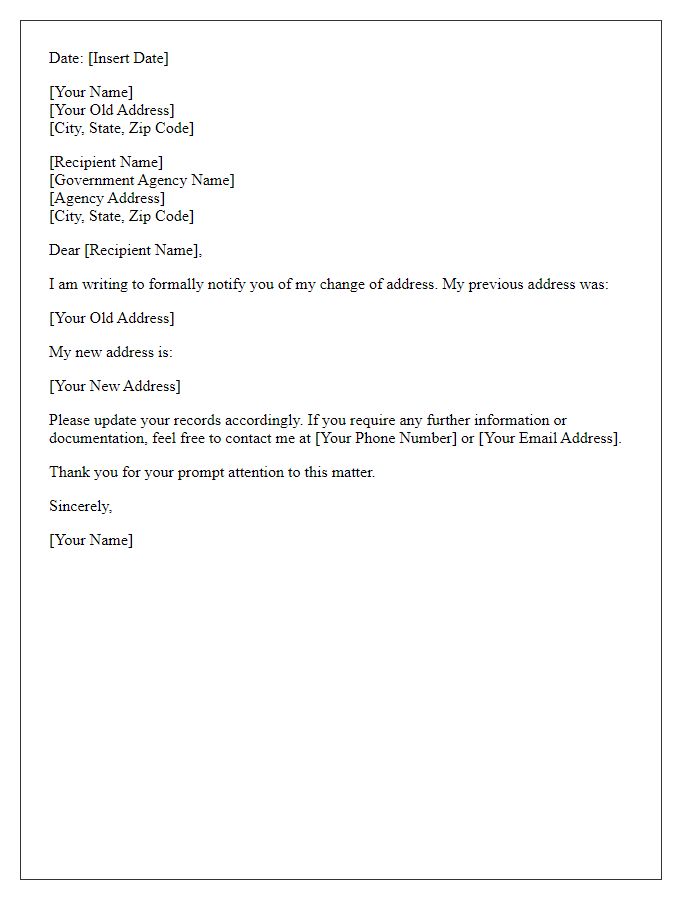 Letter template of address change notification for government agencies