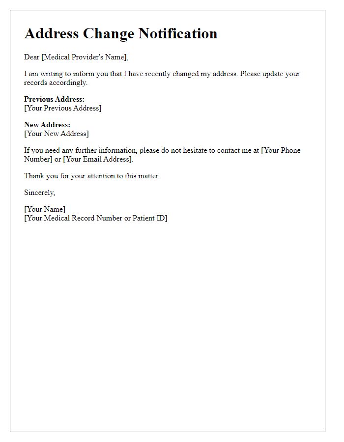 Letter template of address change notification for medical providers