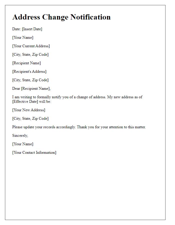 Letter template of address change notification for personal records