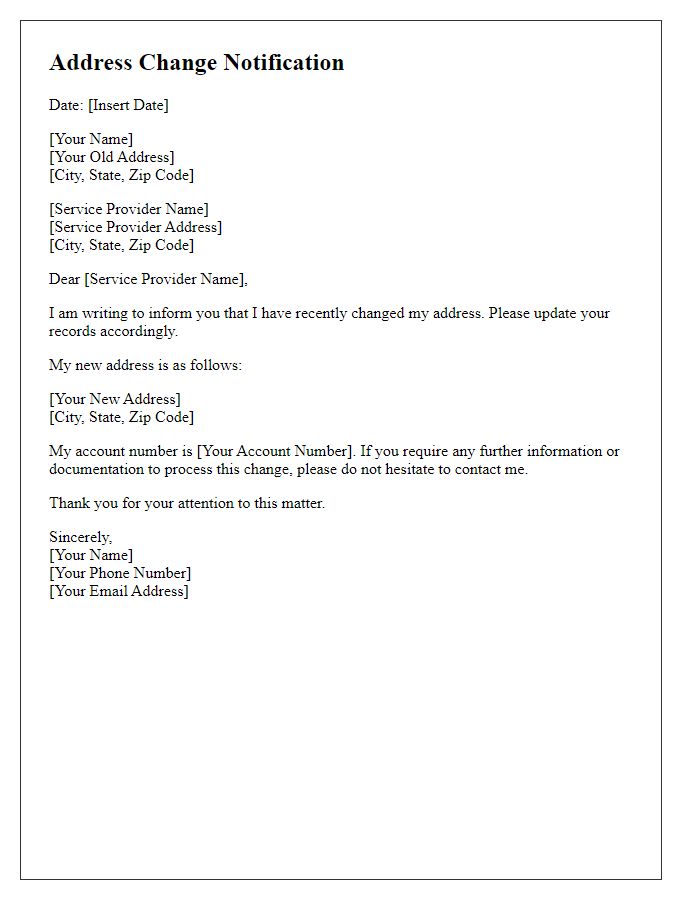 Letter template of address change notification for service providers