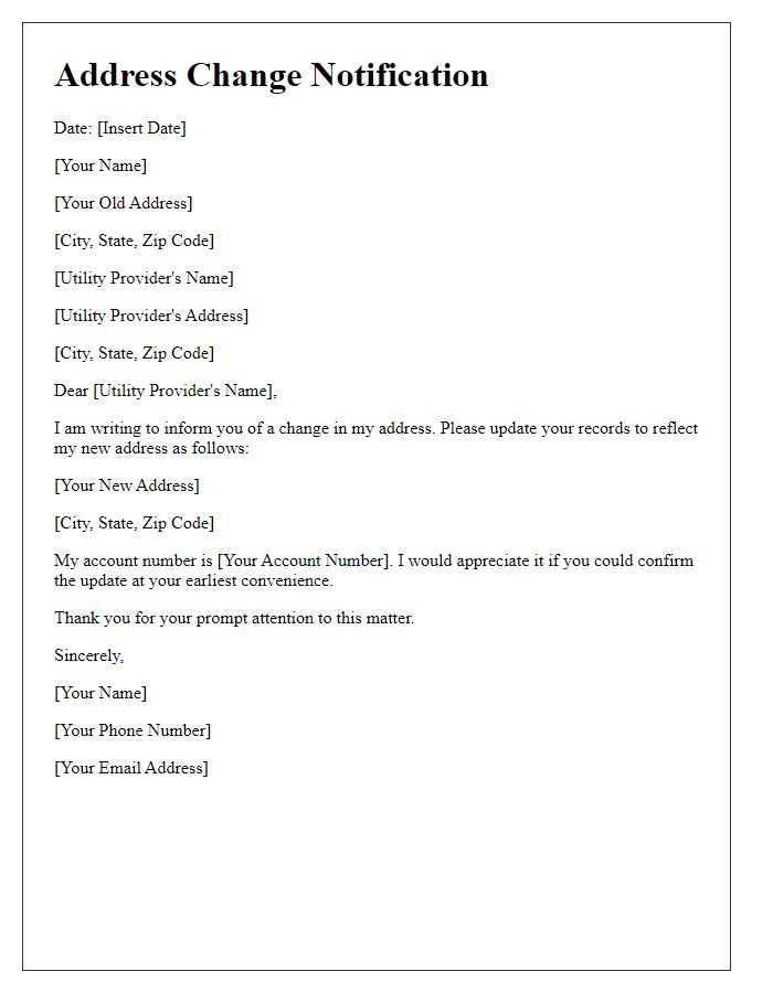 Letter template of address change notification for utility providers