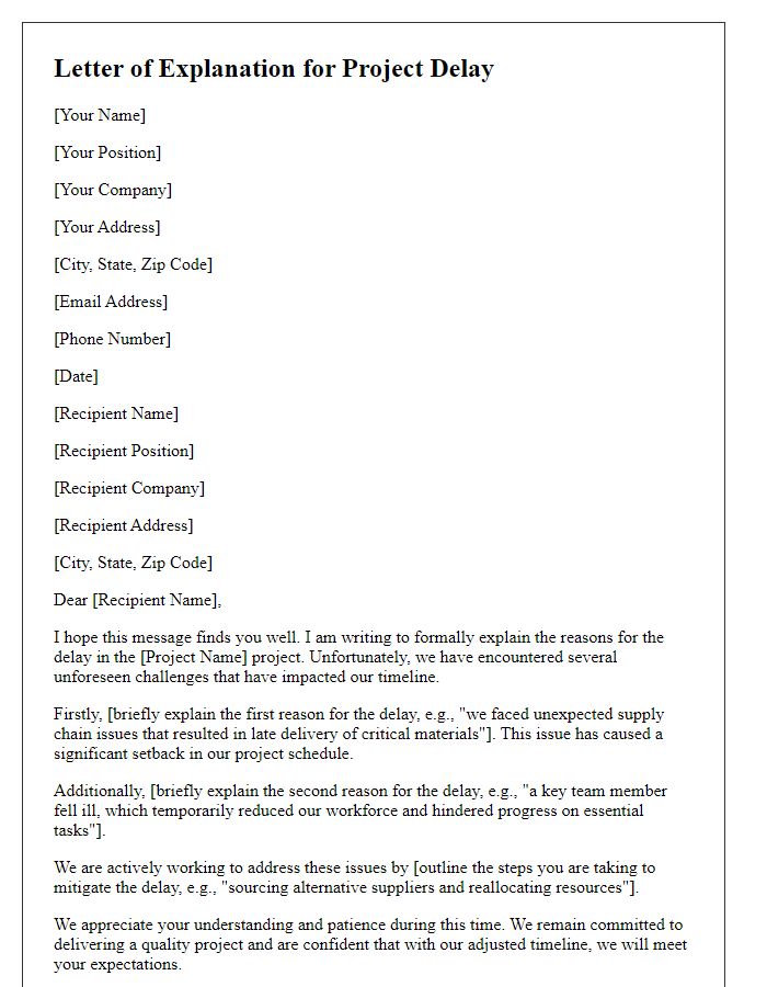 Letter template of explanation for reasons of project delay