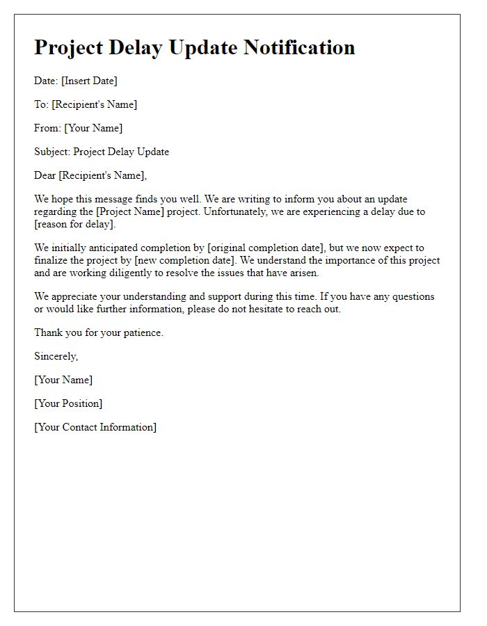 Letter template of notification for project delay update