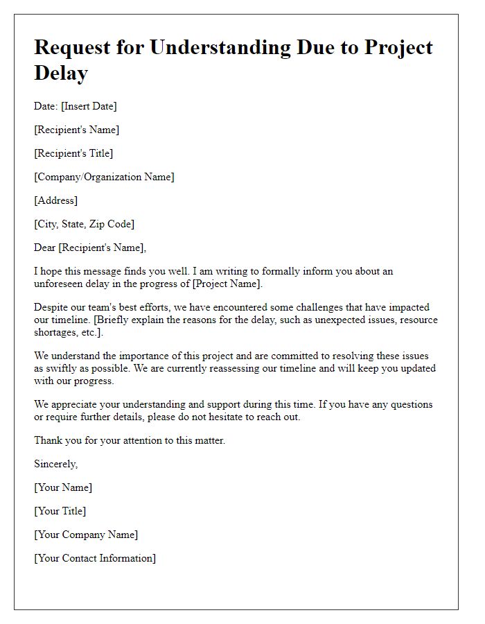 Letter template of request for understanding due to project delay