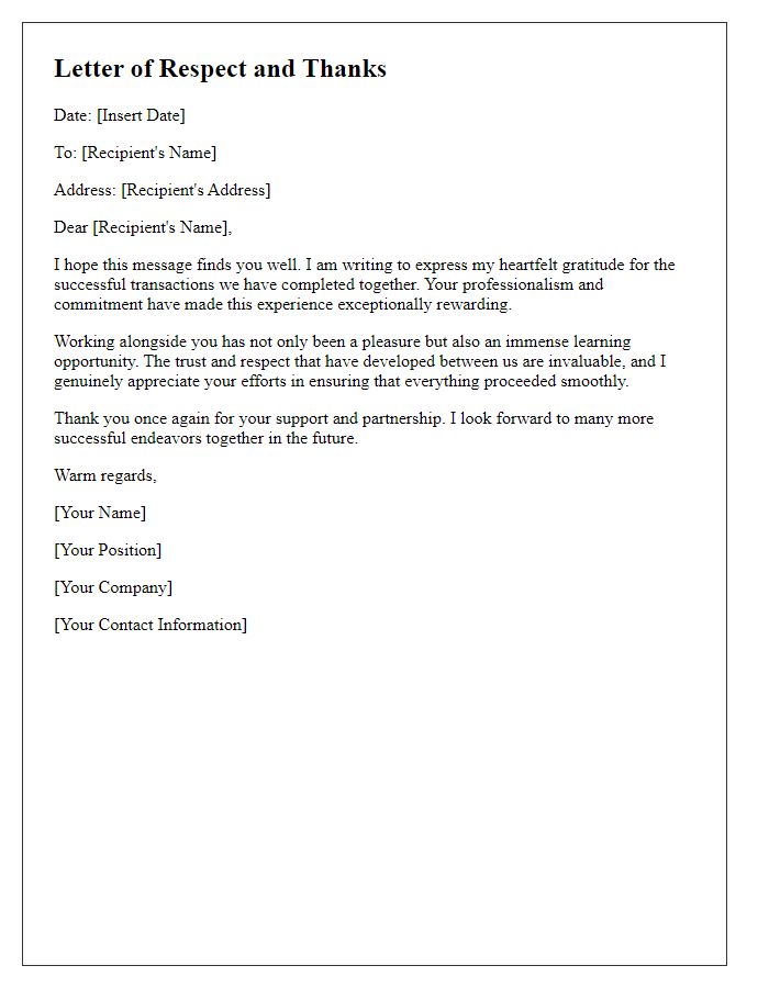 Letter template of respect and thanks for our successful transactions