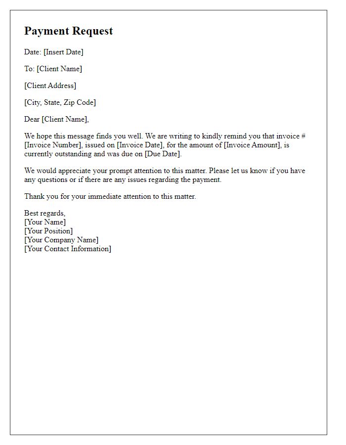 Letter template of concise client payment request