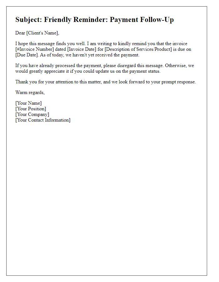 Letter template of courteous client payment follow-up