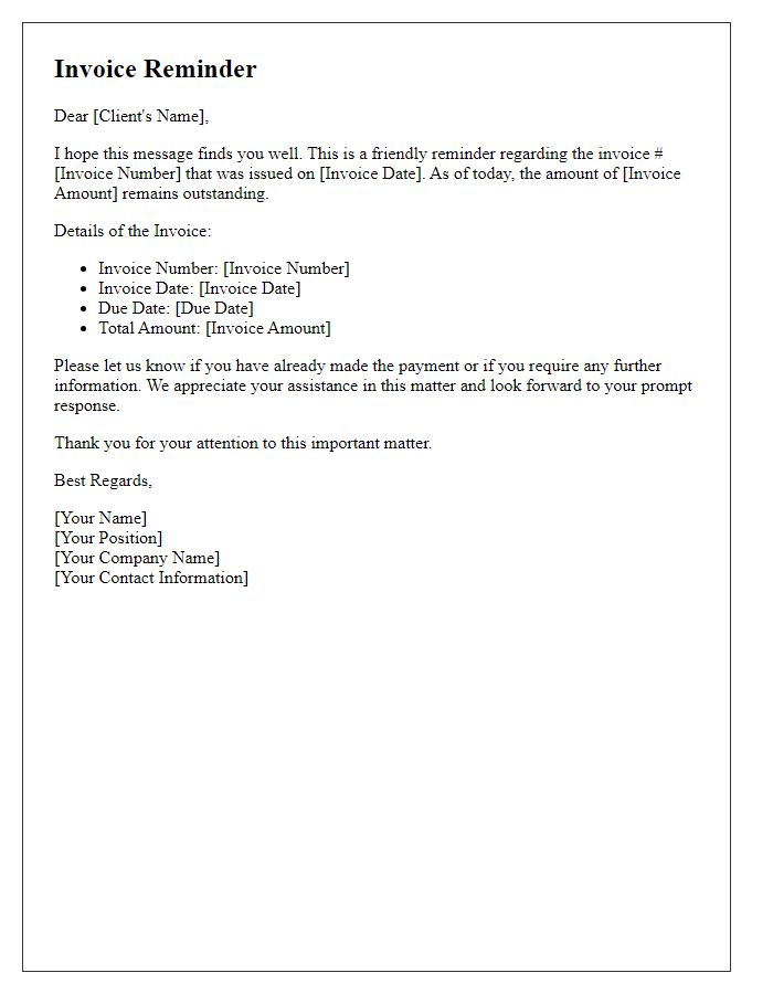 Letter template of detailed client invoice reminder