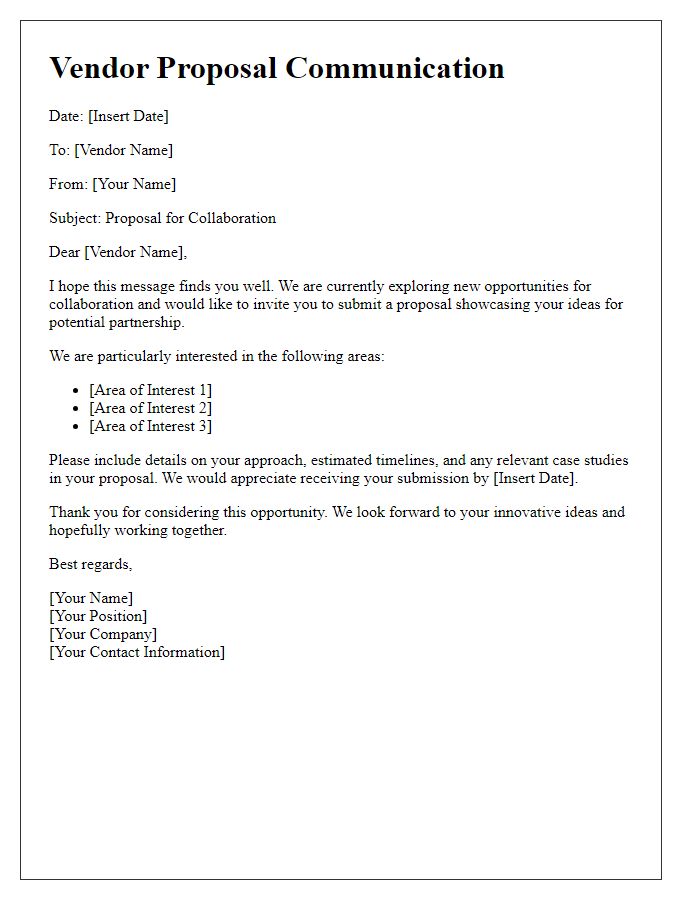 Letter template of communication for vendor proposal ideas