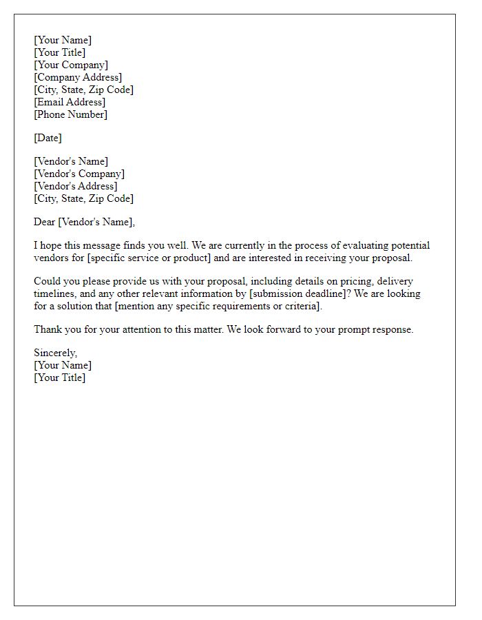 Letter template of inquiry for vendor proposal submission