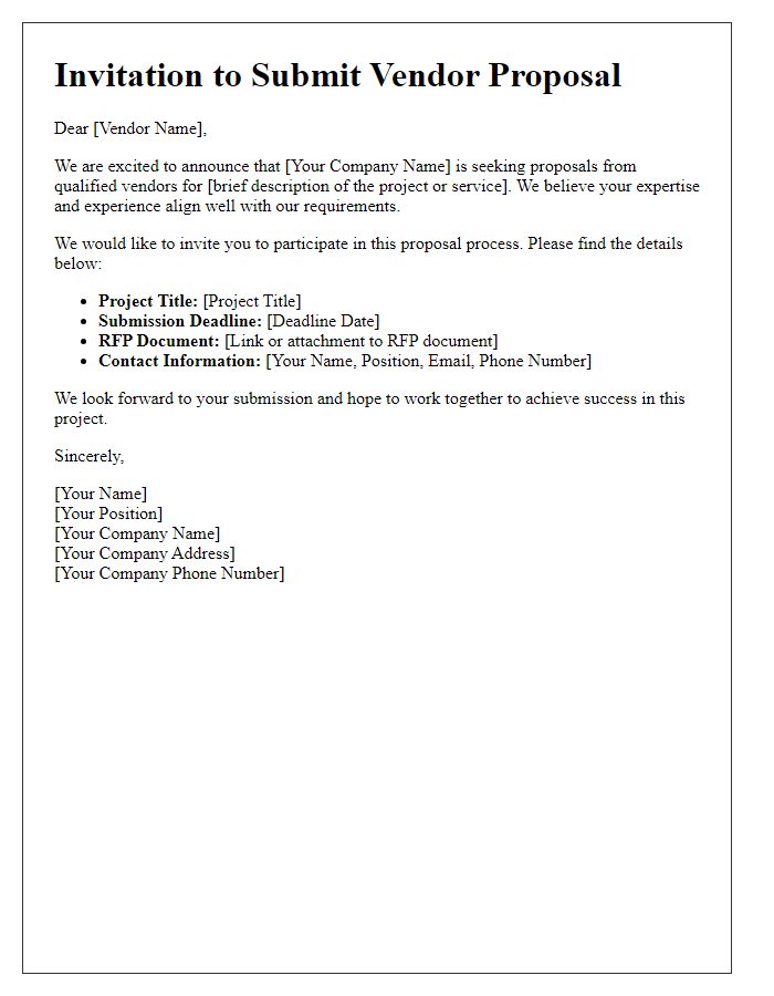 Letter template of invitation for vendor proposal participation