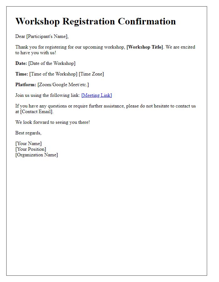 Letter template of workshop registration confirmation for online sessions