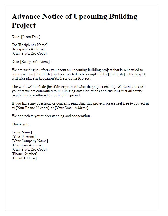 Letter template of advance notice for building project