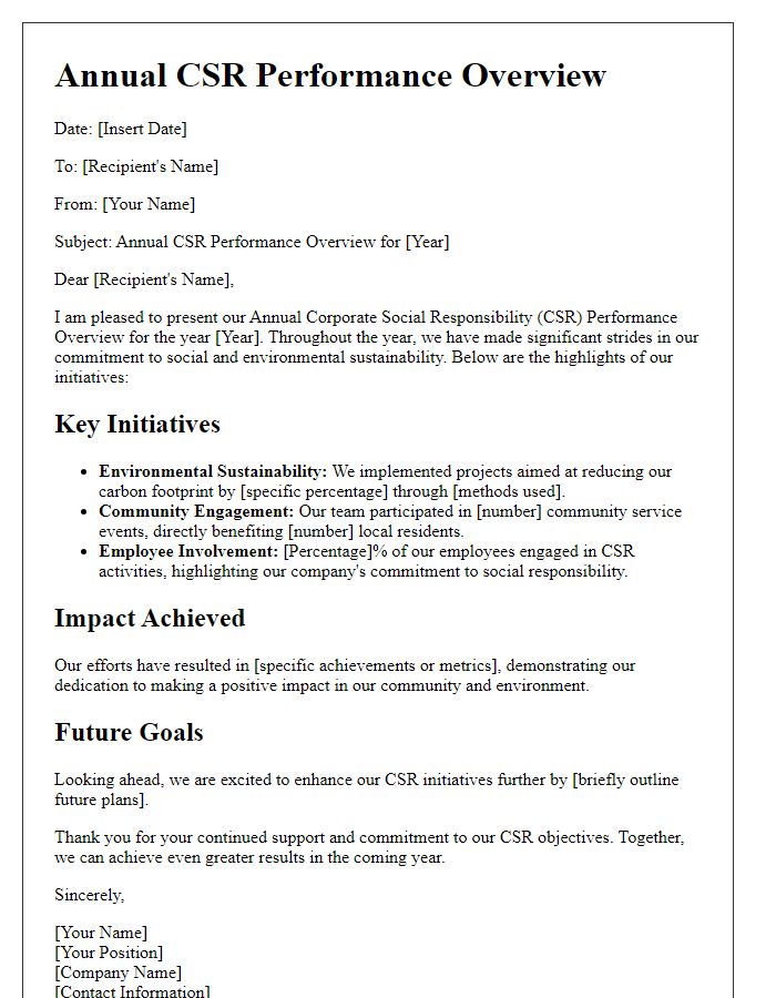 Letter template of annual CSR performance overview