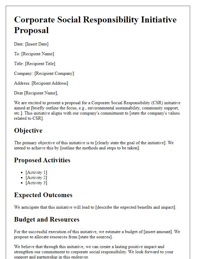 Letter template of a corporate social responsibility initiative proposal