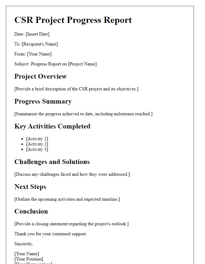 Letter template of CSR project progress report