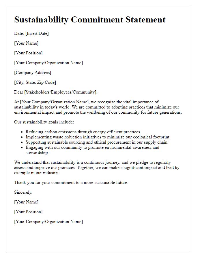 Letter template of sustainability commitment statement