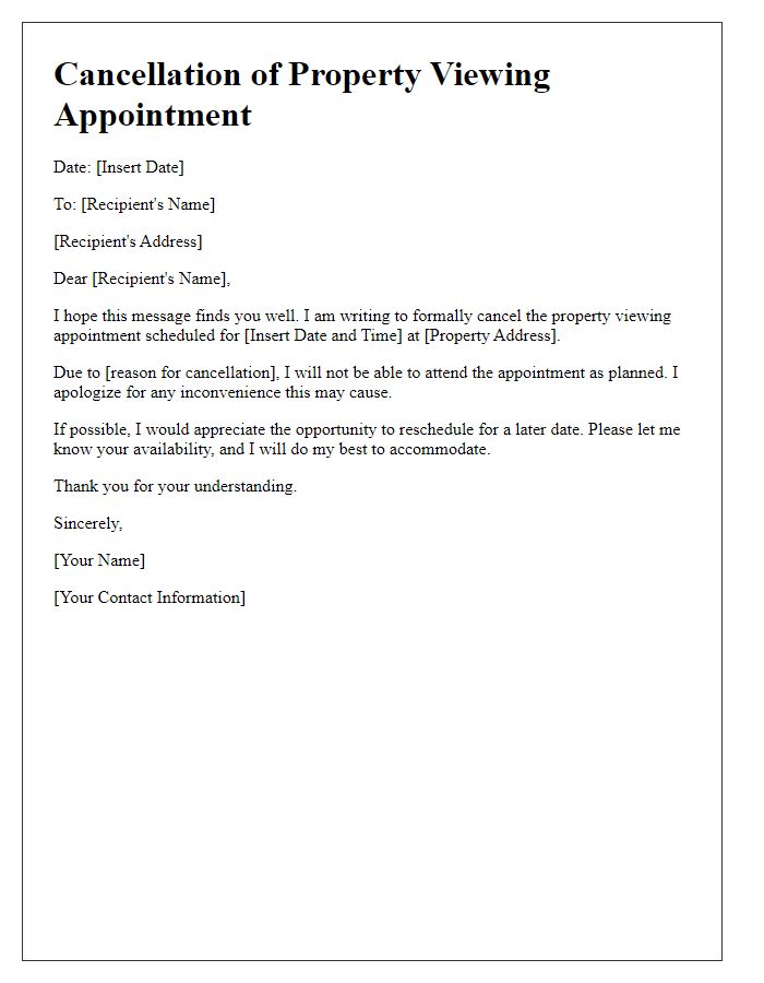 Letter template of cancellation for property viewing appointment