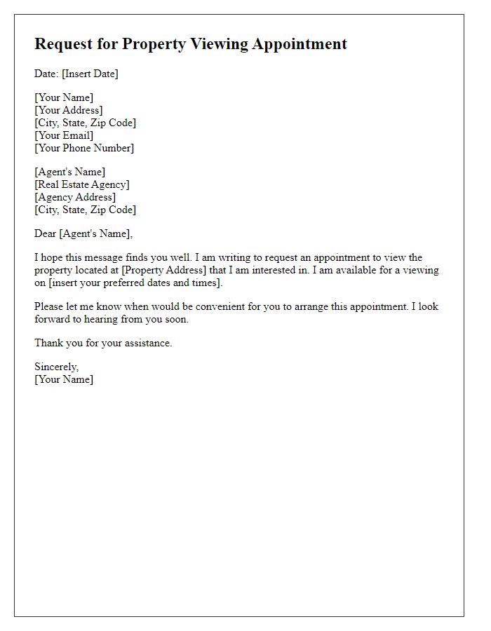 Letter template of request for property viewing appointment