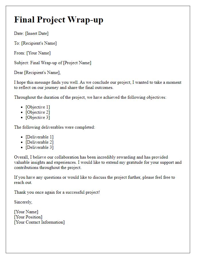 Letter template of Final Project Wrap-up