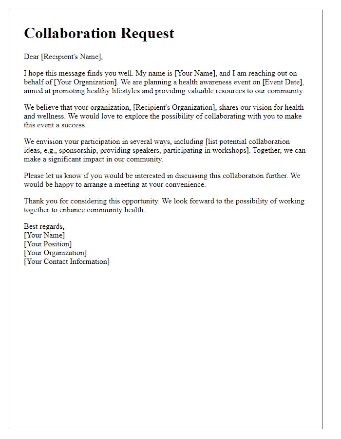 Letter template of collaboration request for health awareness event