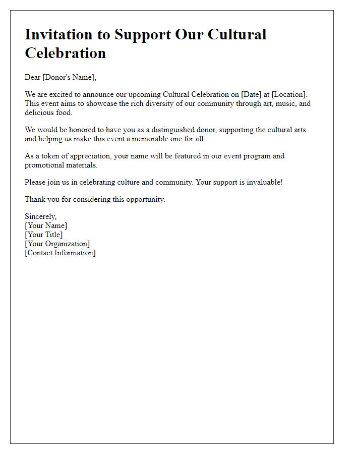 Letter template of donor invitation for cultural celebration