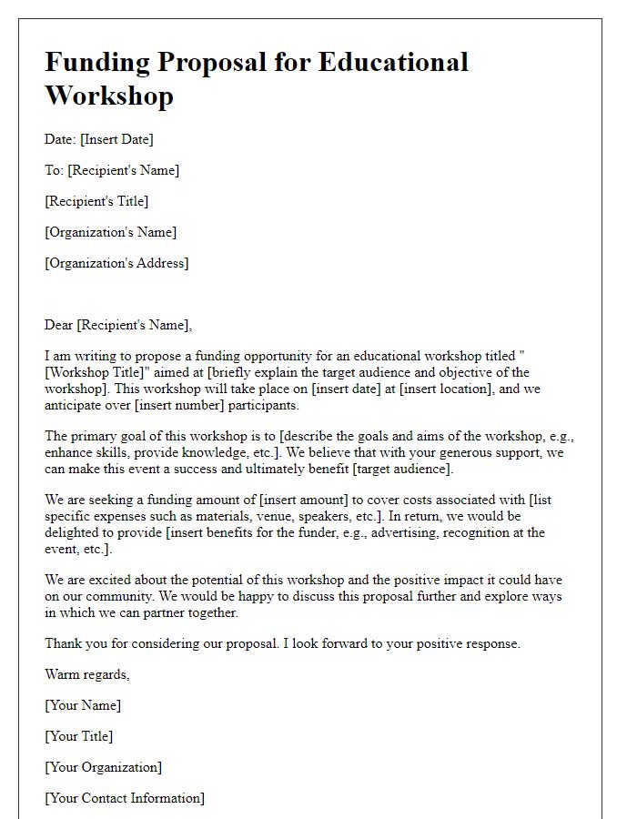 Letter template of funding proposal for educational workshop