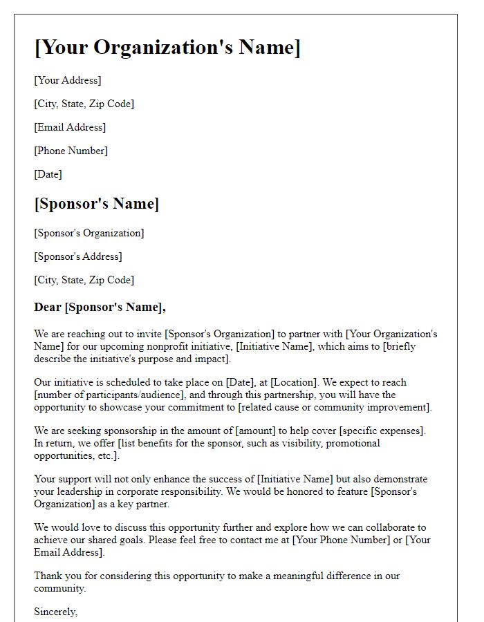 Letter template of sponsorship bid for nonprofit initiative