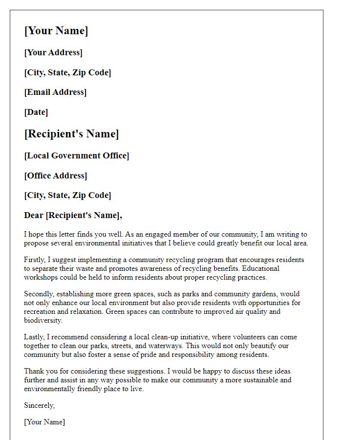 Letter template of suggestion for environmental initiatives to local government