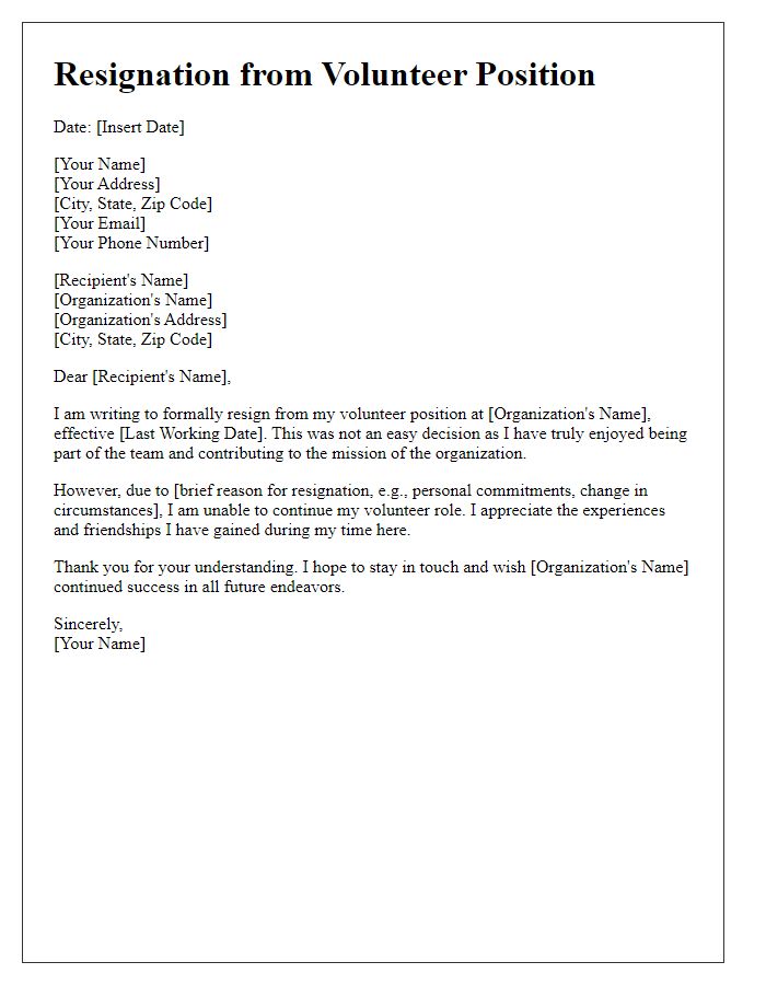 Letter template of edited volunteer resignation request