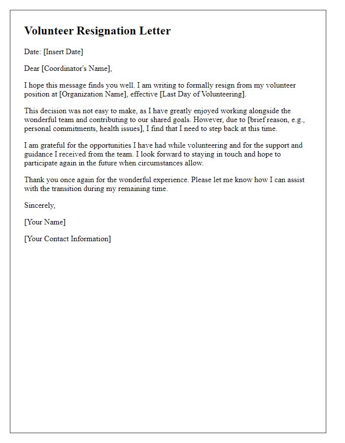 Letter template of polite volunteer resignation letter