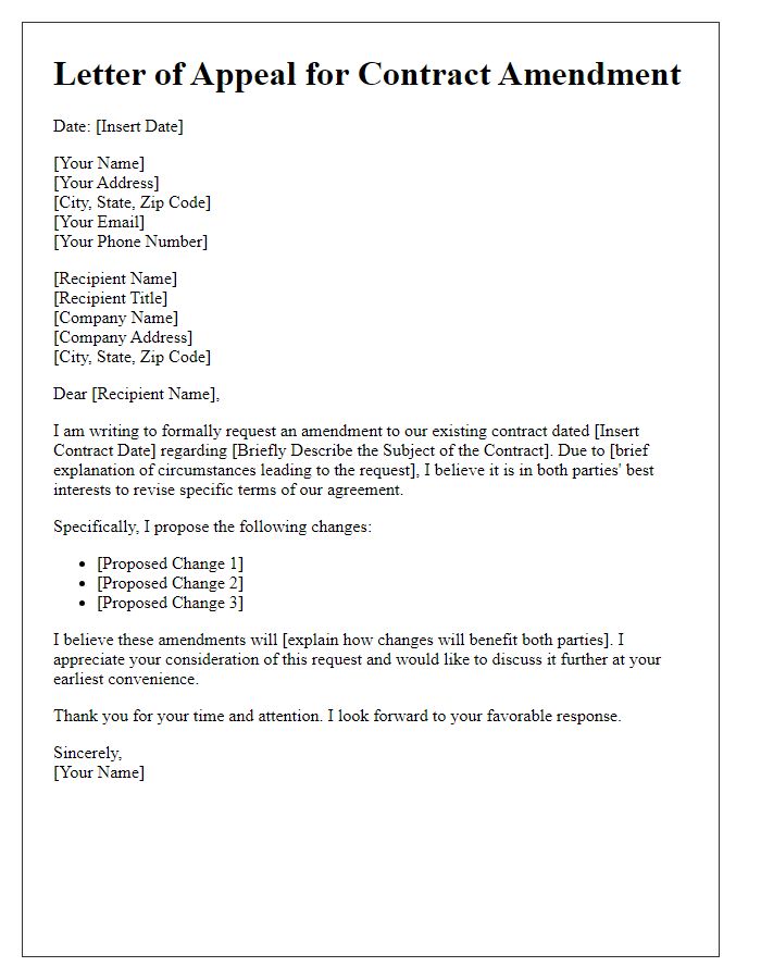 Letter template of appeal for contract amendment