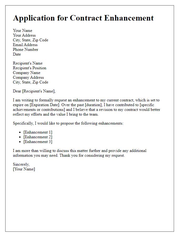 Letter template of application for contract enhancement