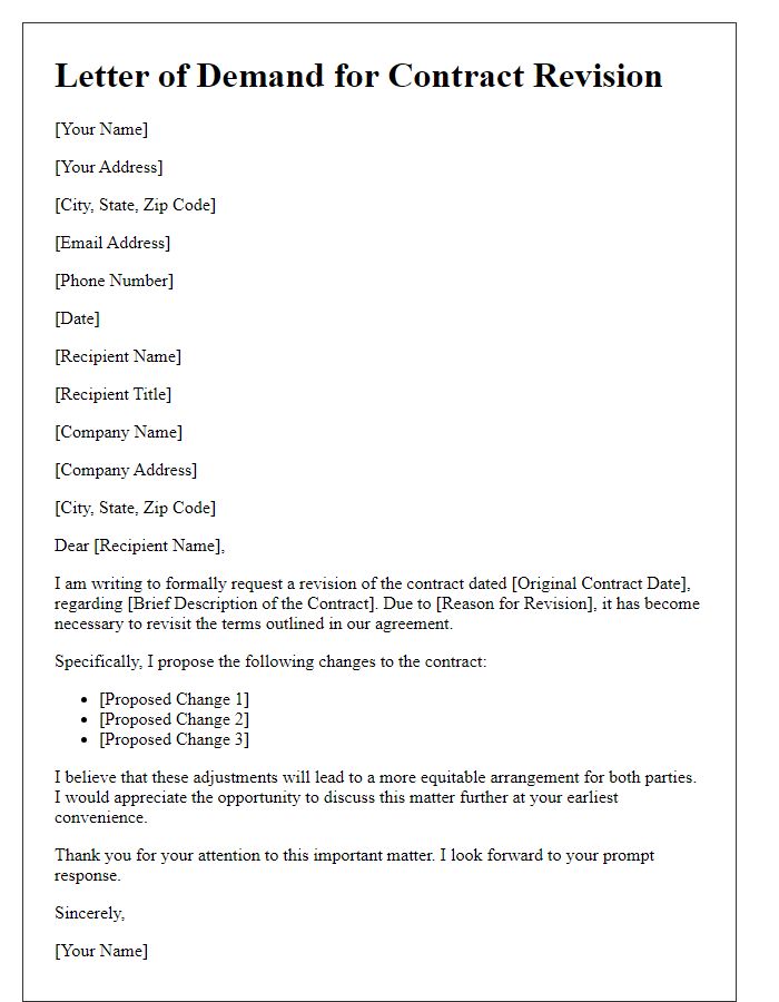 Letter template of demand for contract revision