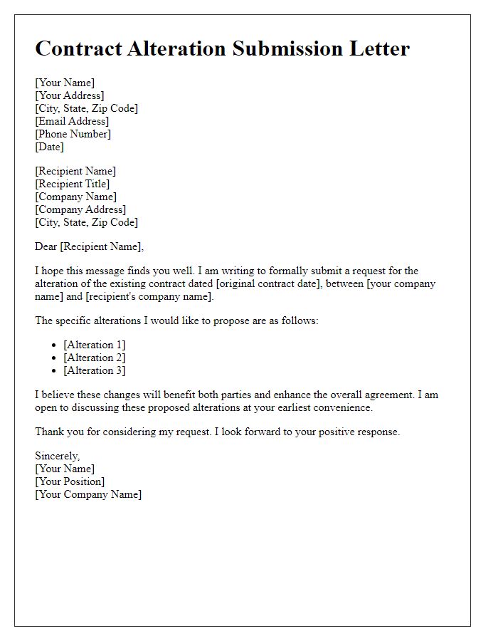 Letter template of submission for contract alteration