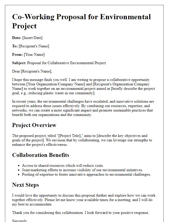 Letter template of co-working proposal for environmental project