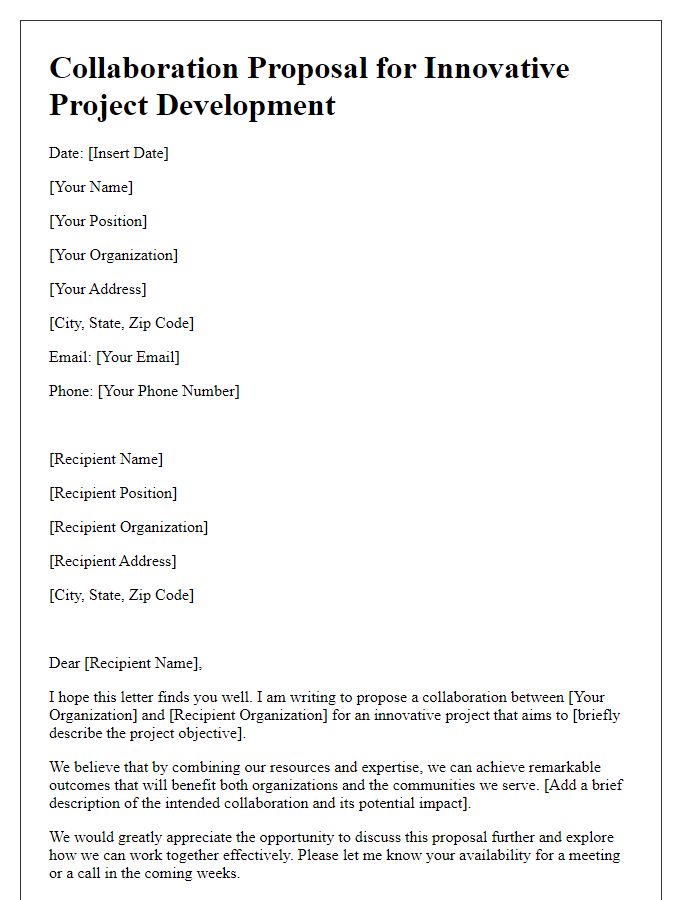 Letter template of collaboration proposal for innovative project development