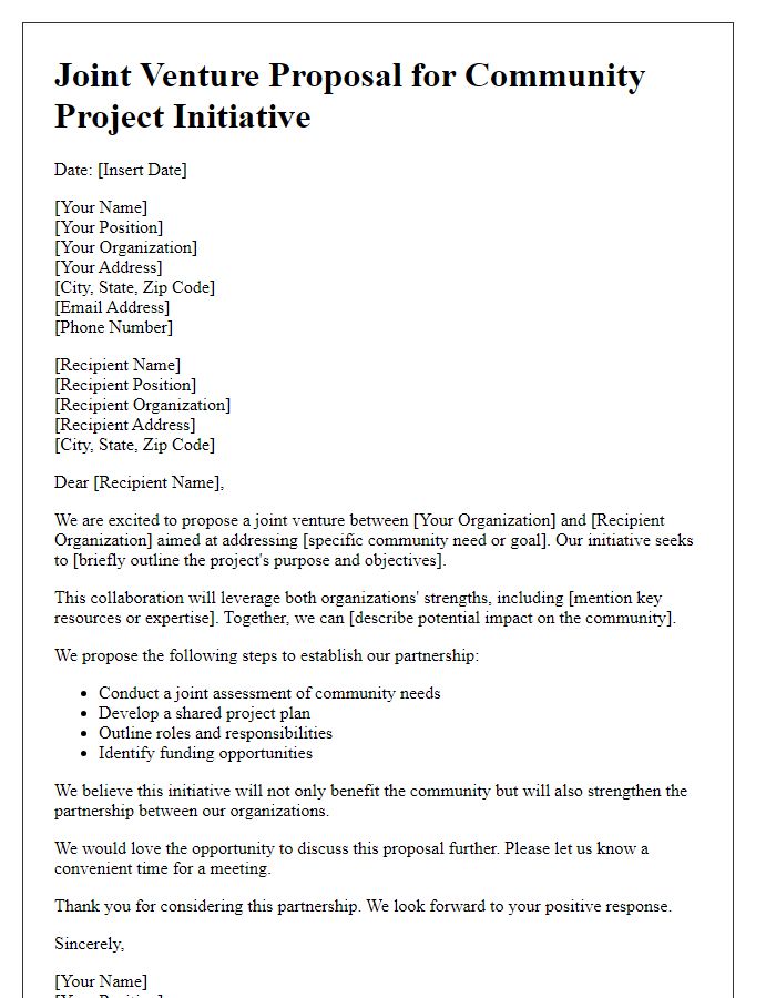 Letter template of joint venture proposal for community project initiative