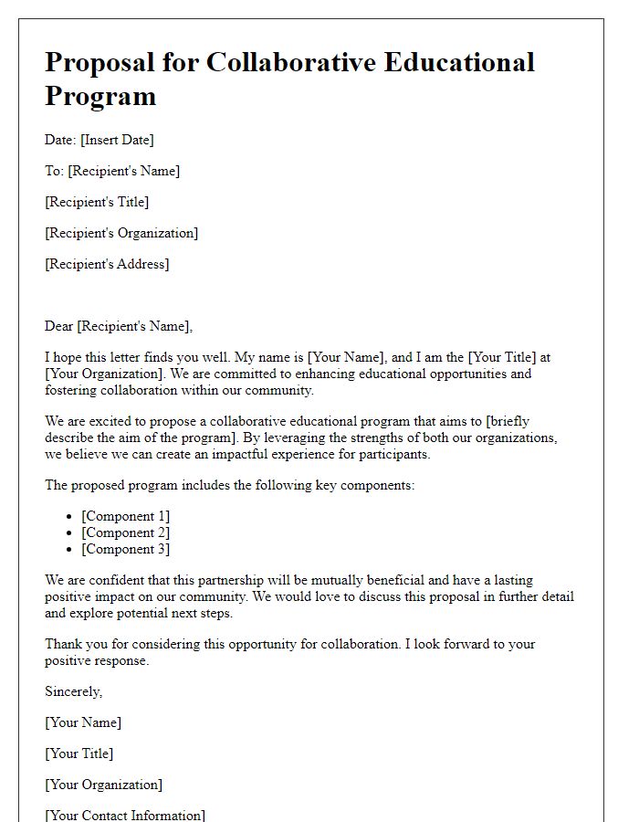 Letter template of proposal for collaborative educational program